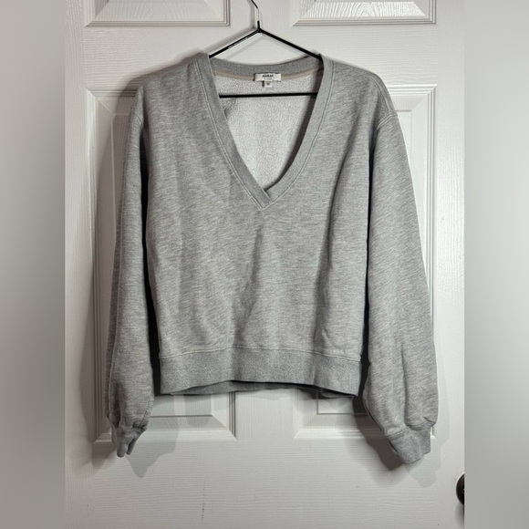 AGOLDE Klara Extended V-Neck Sweatshirt in Grey Heather Size XS - Picture 1 of 5